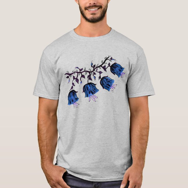 Camiseta Canterbury Bells Azuis nas Flores de Vinha (Frente)