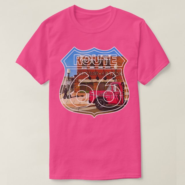Camiseta Cantinho na Arizona Winslow Route 66 Eagles canção (Frente do Design)