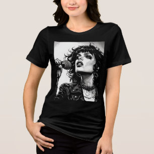 Camiseta Cantora Gótica Punk Feminina Ilustração Retro em P