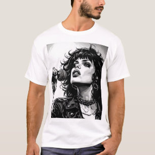 Camiseta Cantora Gótica Punk Feminina Ilustração Retro em P