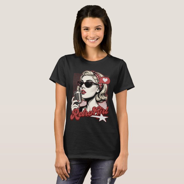 Camiseta Cantora Retro Pop Art Girl (Frente Completa)