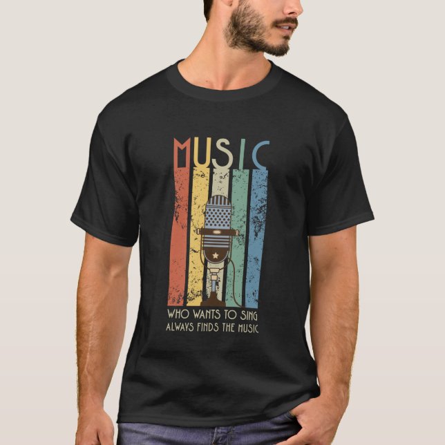 Camiseta Cantores Microfone Retro Stripes Pretas (Frente)