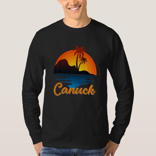 Camiseta Canuck Vancouver Palm Tree Island Sunset Canadá (Frente)