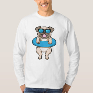 Camiseta Cão a Nadar com anel de Natação e óculos de sol