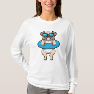 Camiseta Cão a Nadar com anel de Natação e óculos de sol