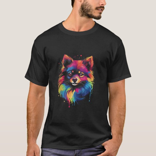 Camiseta Cão-Abstrato de-Arte Pomeraniana, Retrato do Cão-d (Frente)