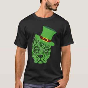 Camiseta Cão Açúcar Crânio Pitbulk Saint Patricks Dia do Mo