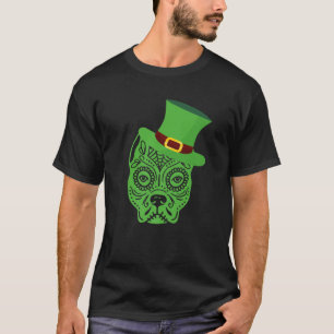 Camiseta Cão Açúcar Crânio Pitbulk Saint Patricks Dia do Mo