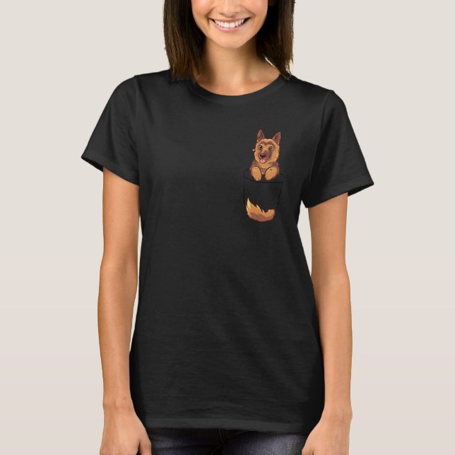 Camiseta Cão Alsaciado de German shepherd de Cuta Pocket (Frente)