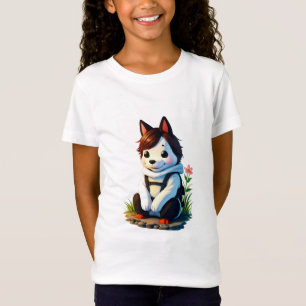 Camiseta Cão Antropomórfico com Flor   Arte AI