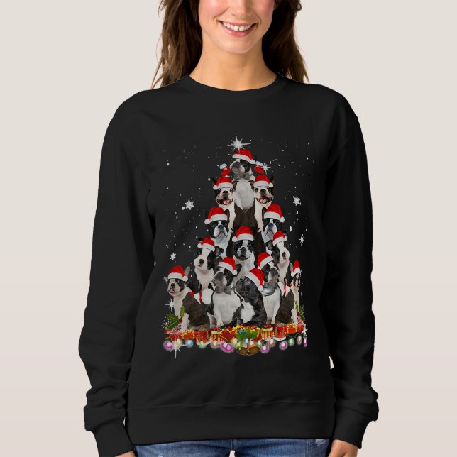 Camiseta Cão Árvore Natal de Boston Terrier (Frente)