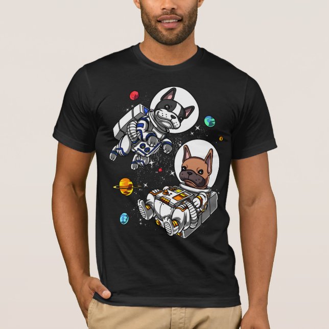 Camiseta Cão Astronauta do Bulldog Francês Espacial (Frente)