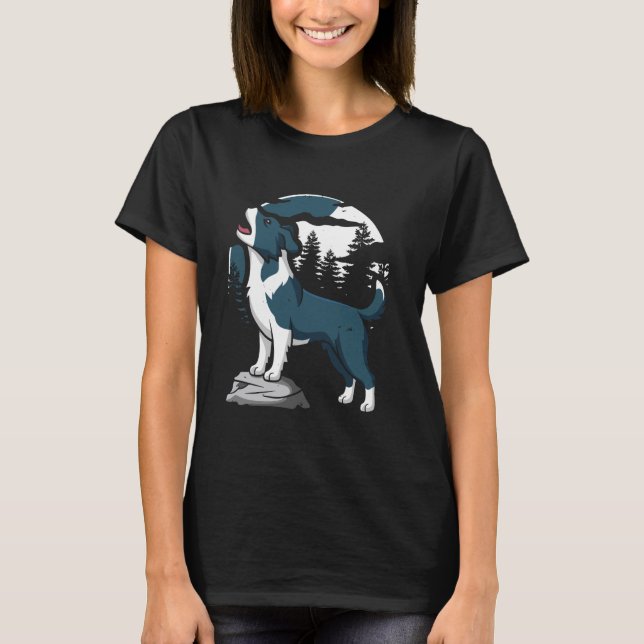Camiseta Cão Australiano de Gado Pet - Raça Uivando na Lua (Frente)