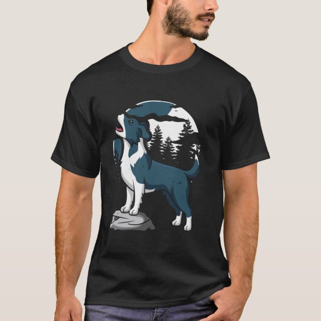 Camiseta Cão Australiano de Gado Pet - Raça Uivando na Lua (Frente)