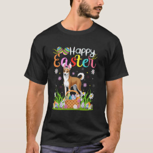 Camiseta Cão Basenji Feliz Caça ao Ovo de Páscoa Orelha de