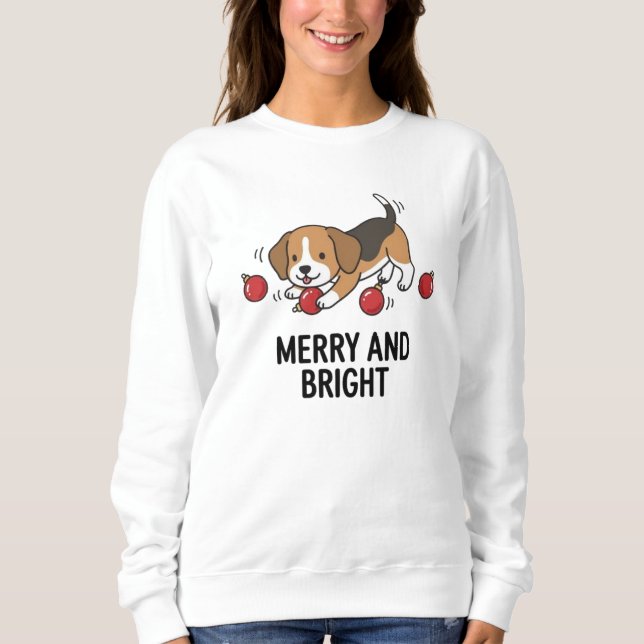 Camiseta Cão Beagle Macio de Inverno Design Alegre e Brilha (Frente)