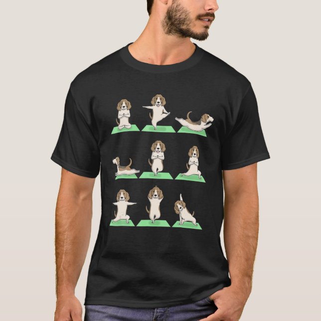 Camiseta Cão-Beagle Yoga Pose Zen Cute Workout Exercício Yo (Frente)