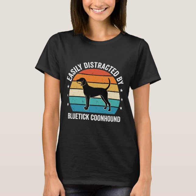 Camiseta Cão Bluetick Coonhound Pôr do Sol Retro (Frente)