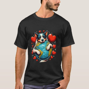 Camiseta Cão Boiadeiro Australiano Abraço do Dia da Terra D