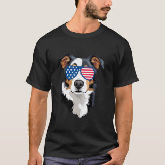 Camiseta Cão Boiadeiro Australiano Bandeira Americana Patri