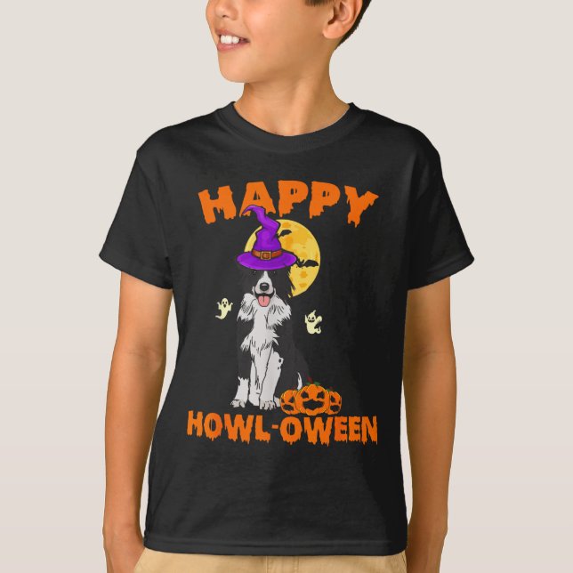 Camiseta Cão Border Collie Preto E Branco Bruxa Feliz (Frente)
