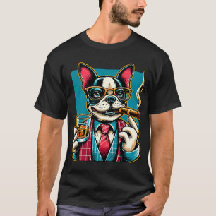 Camiseta Cão Boston Terrier Charuto E Uísque