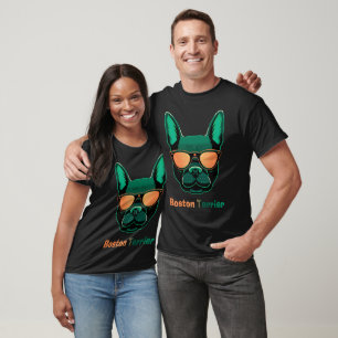 Camiseta Cão Boston Terrier com Óculos de Sol Laranja