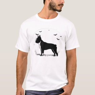 Camiseta Cão Boston Terrier � Silhueta da Lua de Halloween 