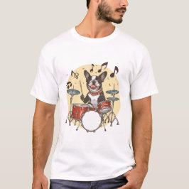 Camiseta Cão Boston Terrier Tocando Tambores