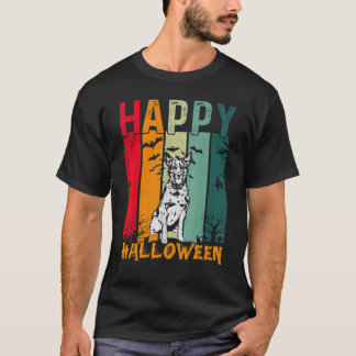 Camiseta Cão Bovino Australiano Jantar de Halloween Retro P