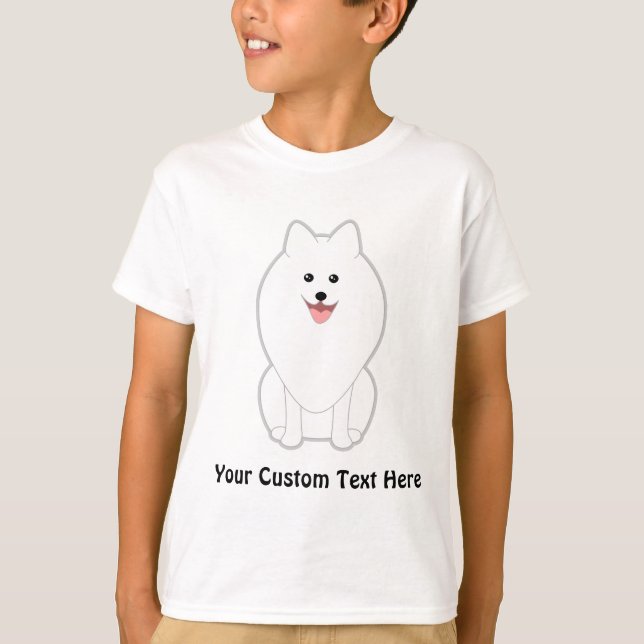 Camiseta Cão branco bonito. Spitz ou Pomeranian. (Frente)