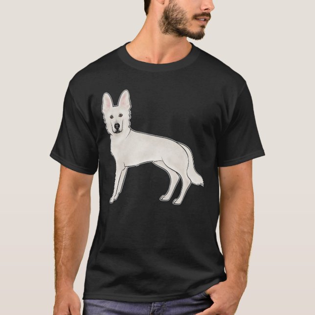 Camiseta Cão branco de cartoon branco branco de pastor GSD (Frente)