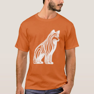 Camiseta cão branco-listrado cão-branco-sentado cão-vintage