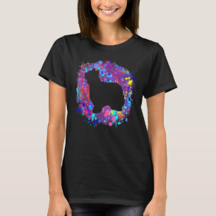 Camiseta Cão Briard Rosa Arte com respingos de Aquarela Amo