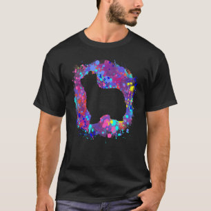 Camiseta Cão Briard Rosa Arte com respingos de Aquarela Amo