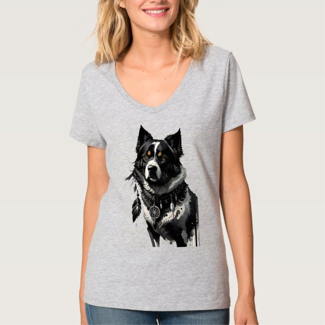 Camiseta cão, caçador de sonhos, amuleto, talismã, (Frente)