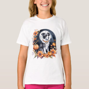Camiseta Cão Cachorro Cachorro Halloween Moon Floral Lover