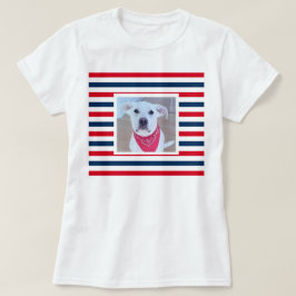 Camiseta Cão Cachorro Vermelho Branco Azul Strips Foto Patr