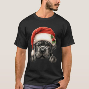 Camiseta Cão Cane Corso Natal Chapéu de Papai Noel Mãe e Pa