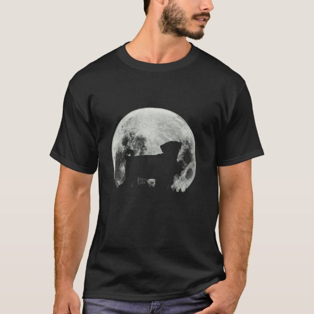 Camiseta Cão Clássico Pug Animal Howling Na Lua Cute Pe (Frente)