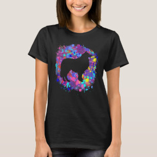 Camiseta Cão Collie Arte com respingos em aquarela rosa Amo