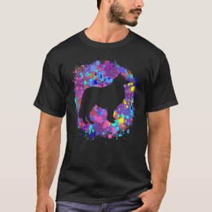 Camiseta Cão Collie Arte de respingo de aquarela rosa Amo c