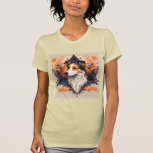 Camiseta Cão Collie com Fundo Geométrico Vibrante