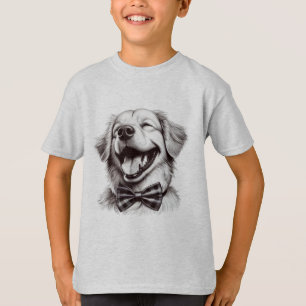 Camiseta cão com arco de gravata rindo
