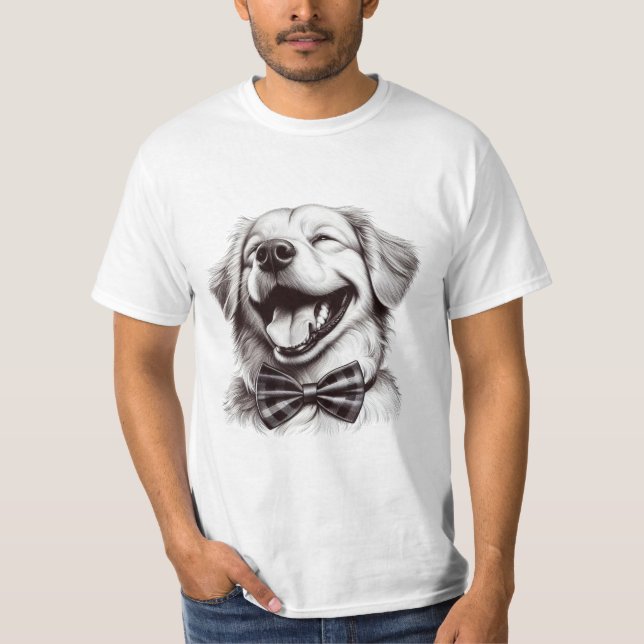 Camiseta cão com arco de gravata rindo (Frente)
