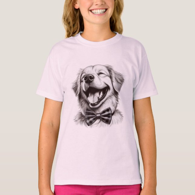Camiseta cão com arco de gravata rindo (Frente)