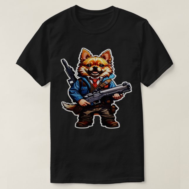 Camiseta cão com arma 1 (Frente do Design)