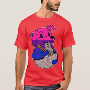 Camiseta Cão Comendo Ramen LGBTQ Bandeira do Orgulho Bissex