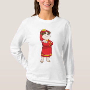 Camiseta Cão como Bombeiro com Capacete