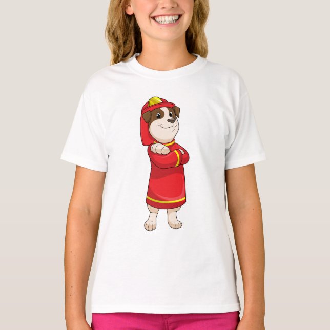 Camiseta Cão como Bombeiro com Capacete (Frente)